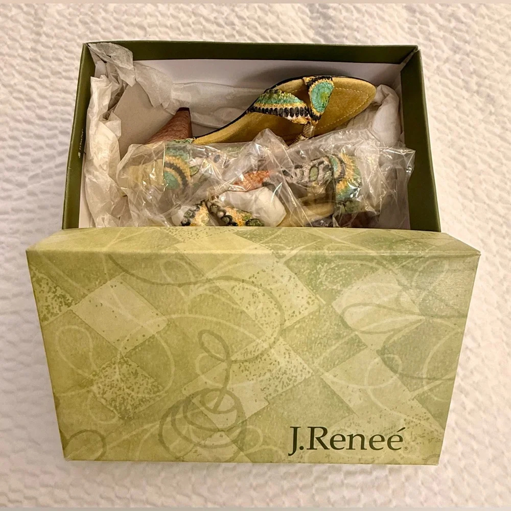 J.Renee Women's Sandals Heels Yolanda Yellow Lime Multi Eyelet Fabric Dressy NWT - Picture 14 of 16